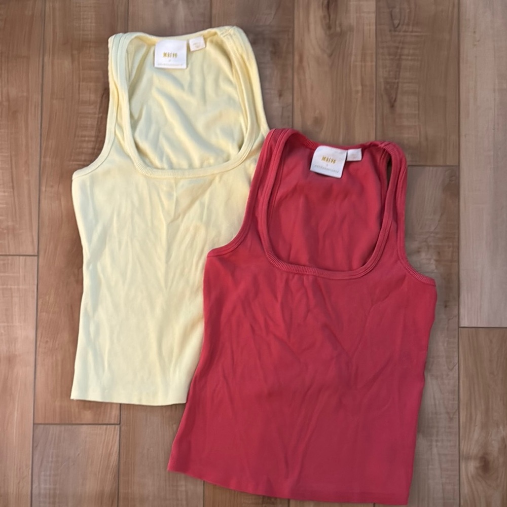 Set of 2 tanks Maeve by Anthropologie size small light yellow and a coral red